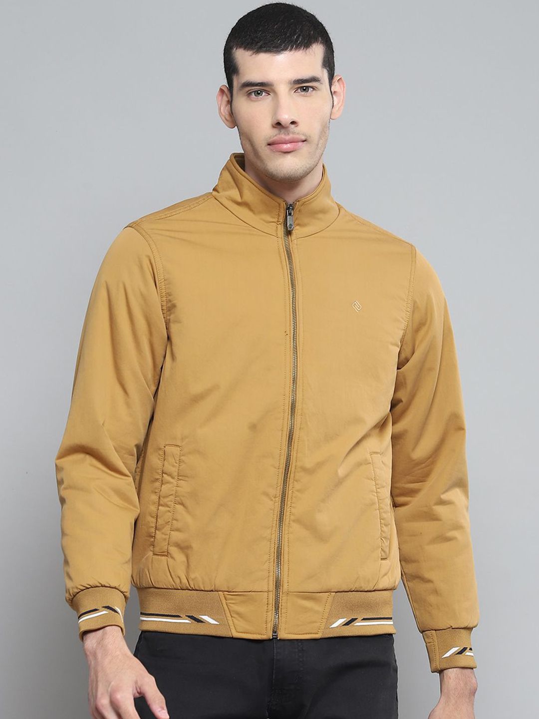 Cloak & Decker Men Mock Collar Solid Casual Bomber Lightweight Jacket