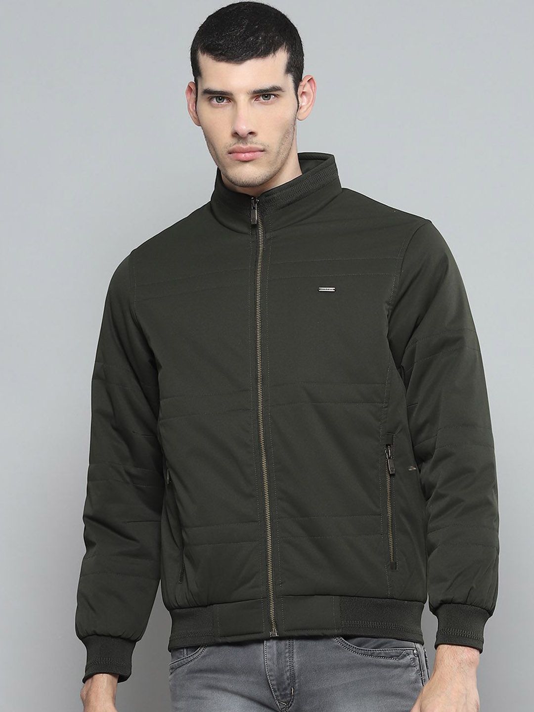 Cloak & Decker Men Mock Collar Solid Casual Bomber Lightweight Jacket
