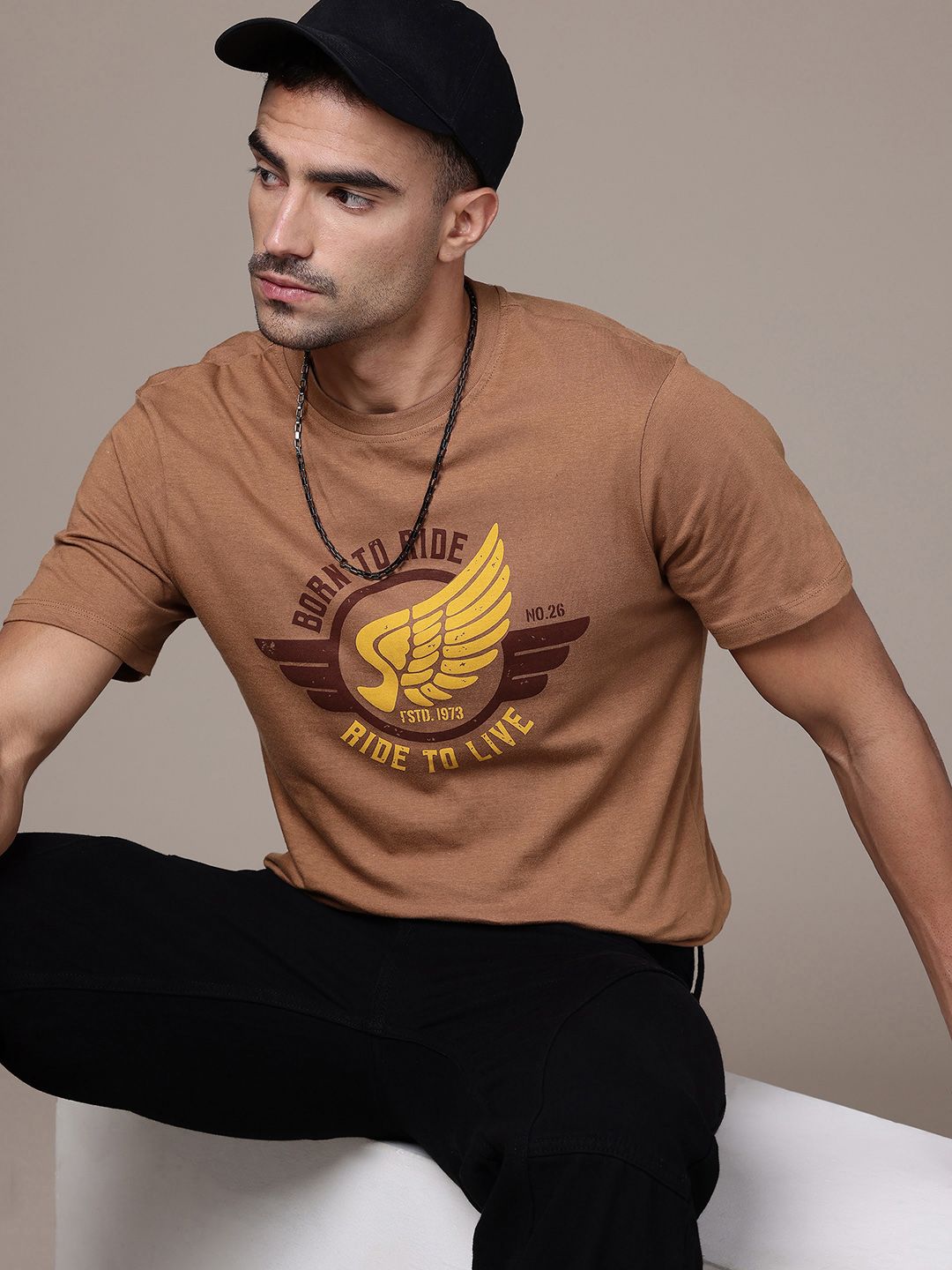 The Roadster Life Co. Graphic Printed Pure Cotton T-shirt