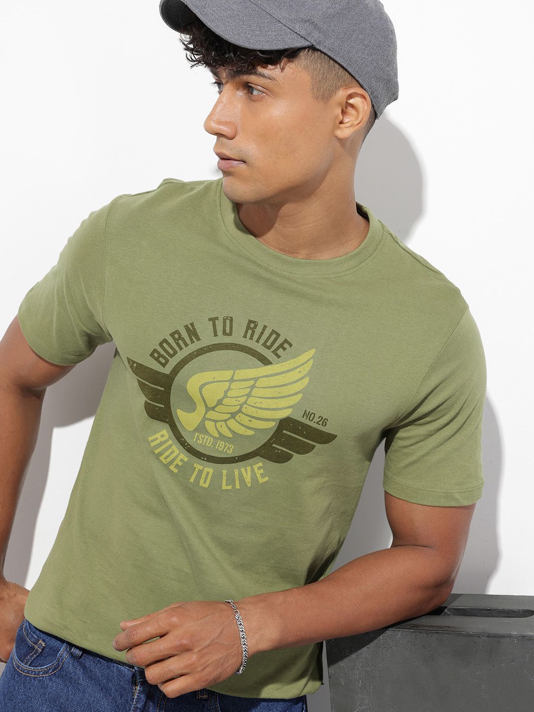 The Roadster Life Co. Printed Pure Cotton T-shirt