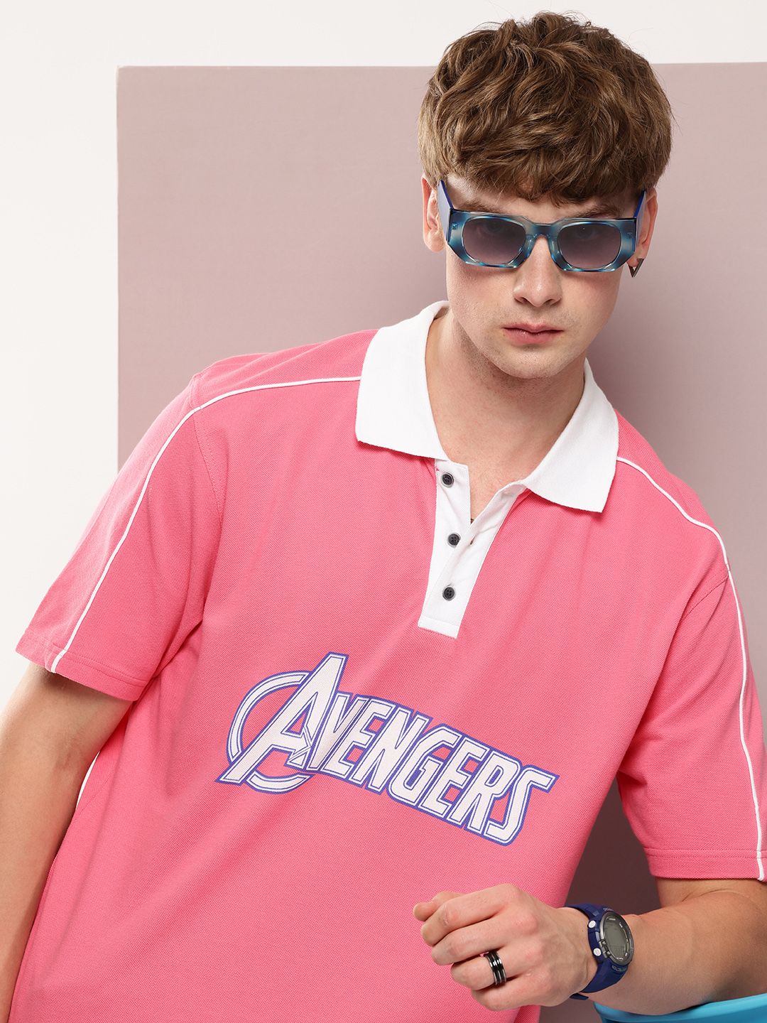 Kook N Keech Marvel Kook N Keech Oversized Fit Avengers Typography Printed Polo Collar Pure Cotton T-shirt