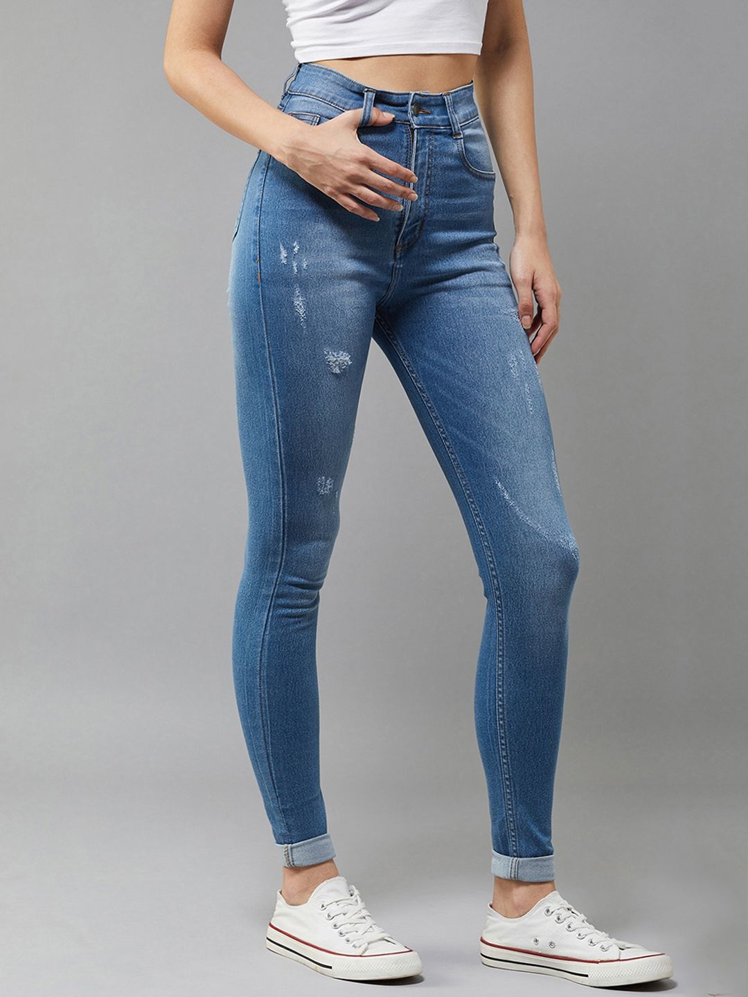 DOLCE CRUDO Women Skinny Fit High-Rise Mildly Distressed Stretchable Jeans