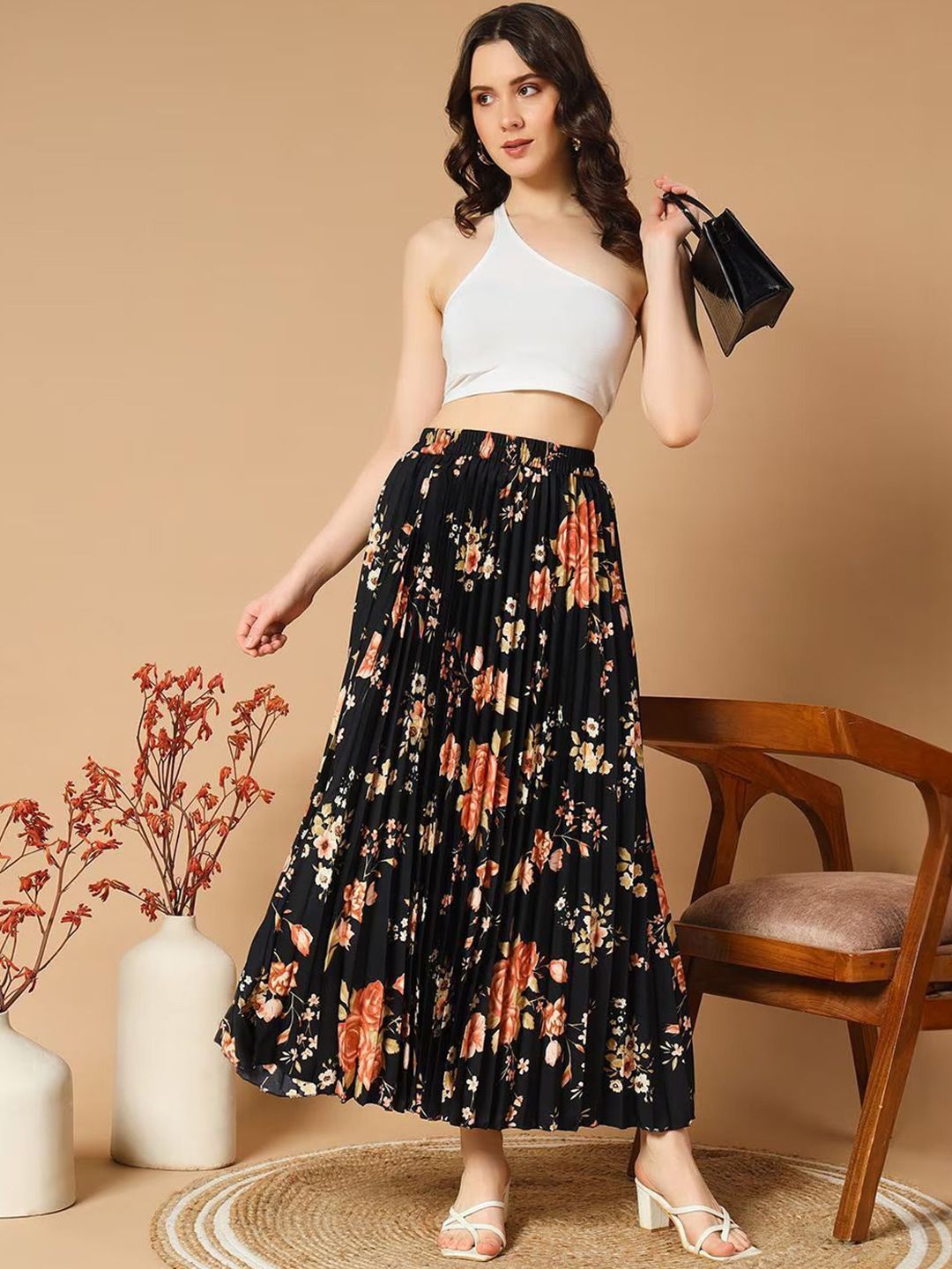 Buy Krunal Raiyani Women Floral Printed Flared Maxi Skirt - Skirts