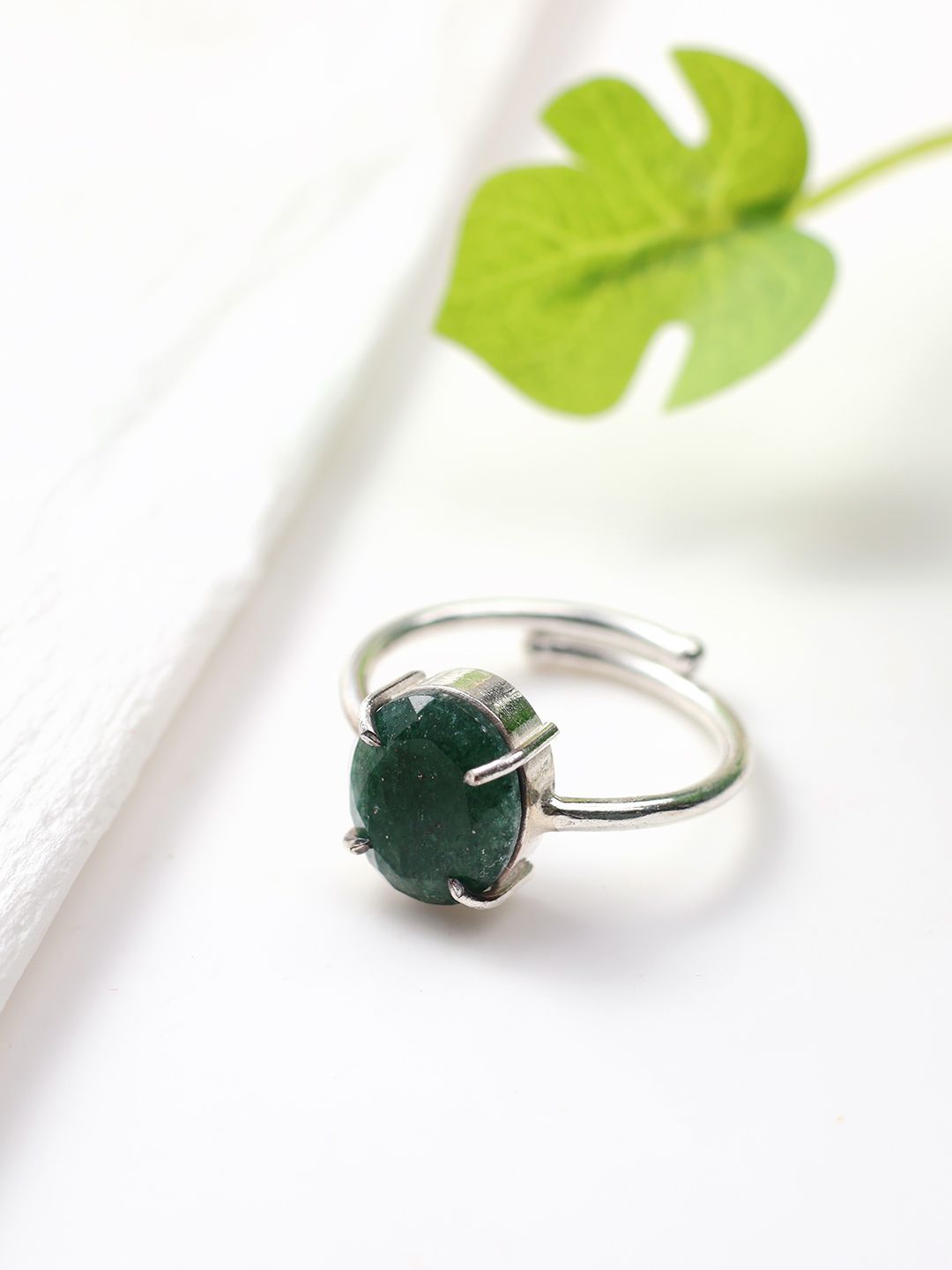 Shubhanjali Silver-Plated Stones-Studded Finger Ring