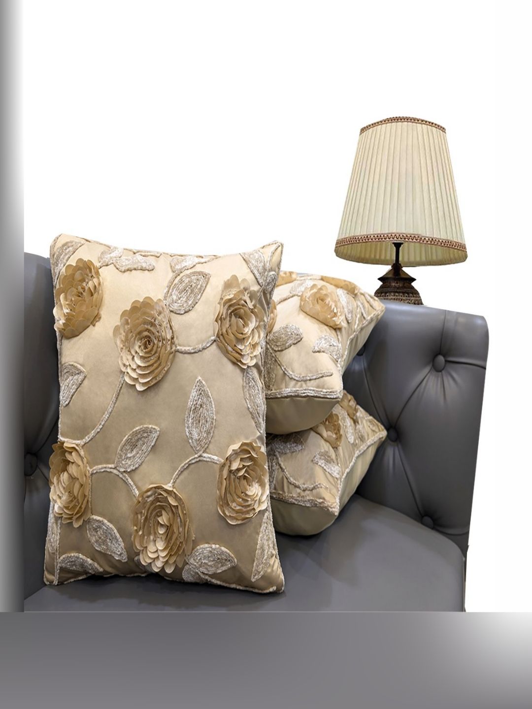 Good Vibes Coffee Brown & Beige Set of 3 Satin Square Cushion Covers