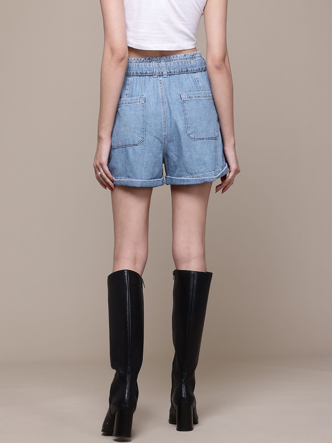 High-Rise Denim Shorts with Belt