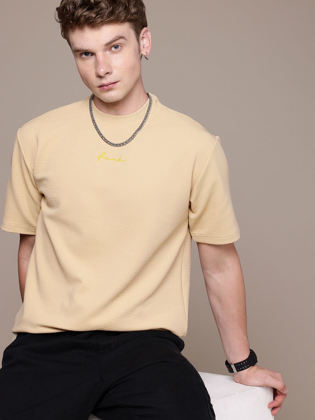 FCUK Drop-Shoulder Sleeves Relaxed Fit T-shirt