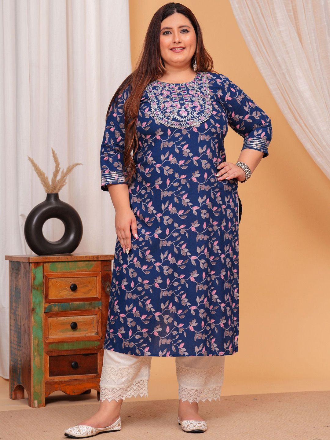 LABULY Women Ethnic Motifs Printed Gotta Patti Kurta