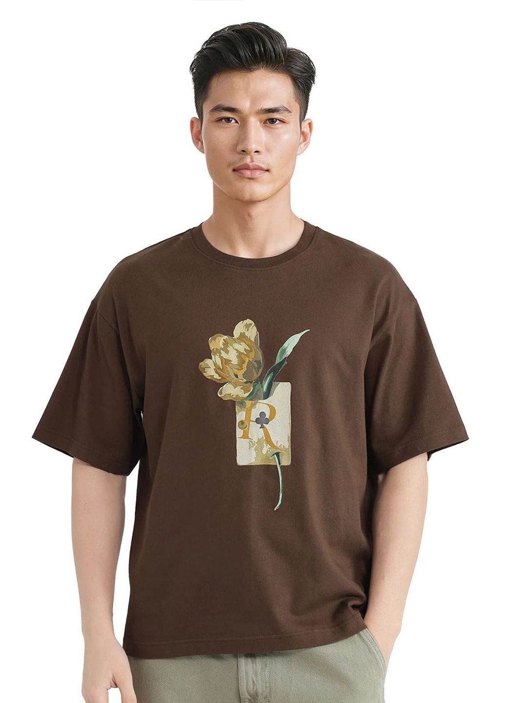 RARE RABBIT Men FAUN Graphic Printed Round Neck Cotton Oversized T-shirt deal from myntra RARE RABBIT Men FAUN Graphic Printed Round Neck Cotton Oversized T-shirt deal from myntra