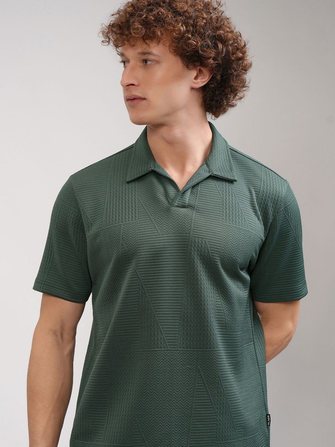 HIGHLANDER Men Self Design Polo Collar T-shirt