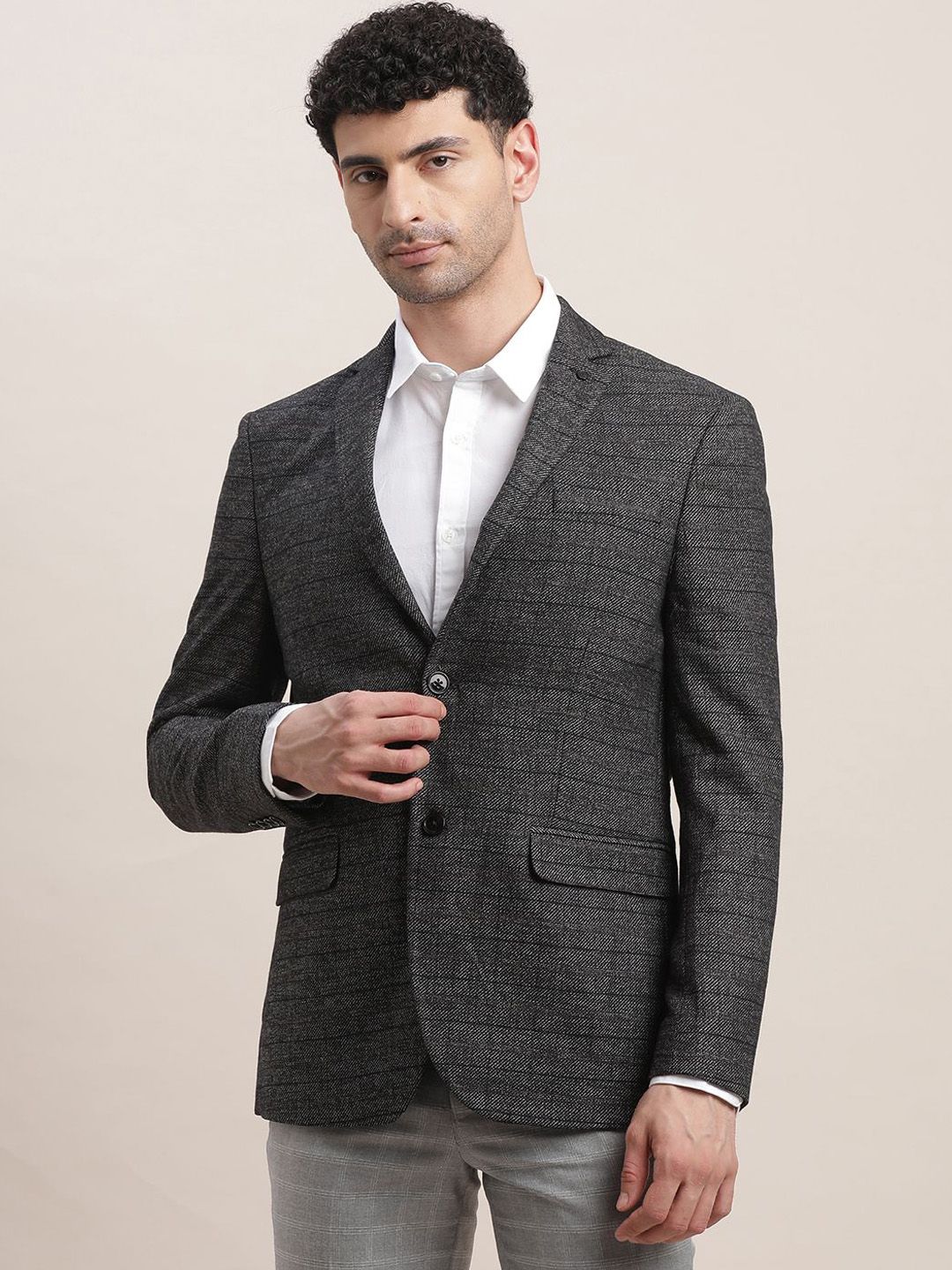 Turtle Checked Knitted Single-Breasted Blazer