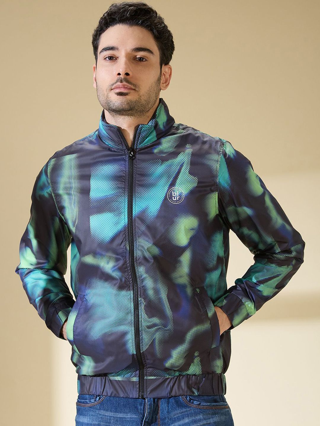 Being Human Men Mock Collar Abstract Printed Casual Bomber Jacket