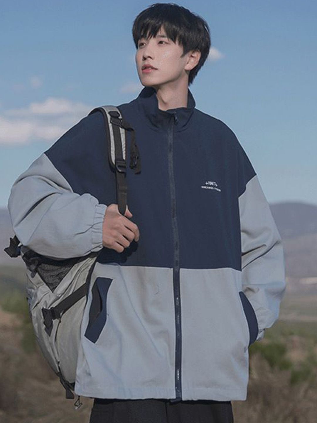 HERE&NOW Men Mock Collar Colourblocked Sporty Jacket