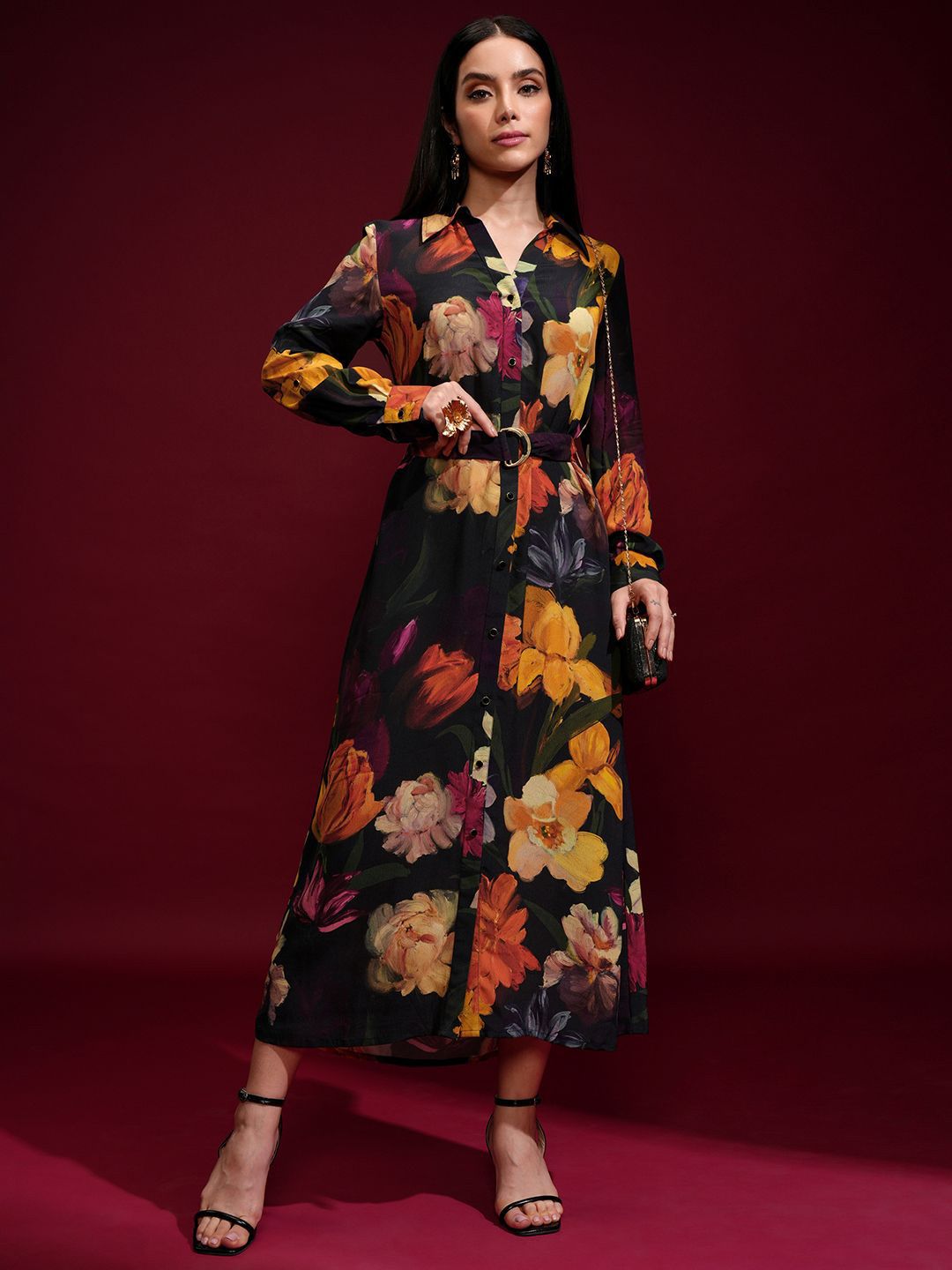 Vishudh Vishudh Floral Printed Shirt Midi Dress