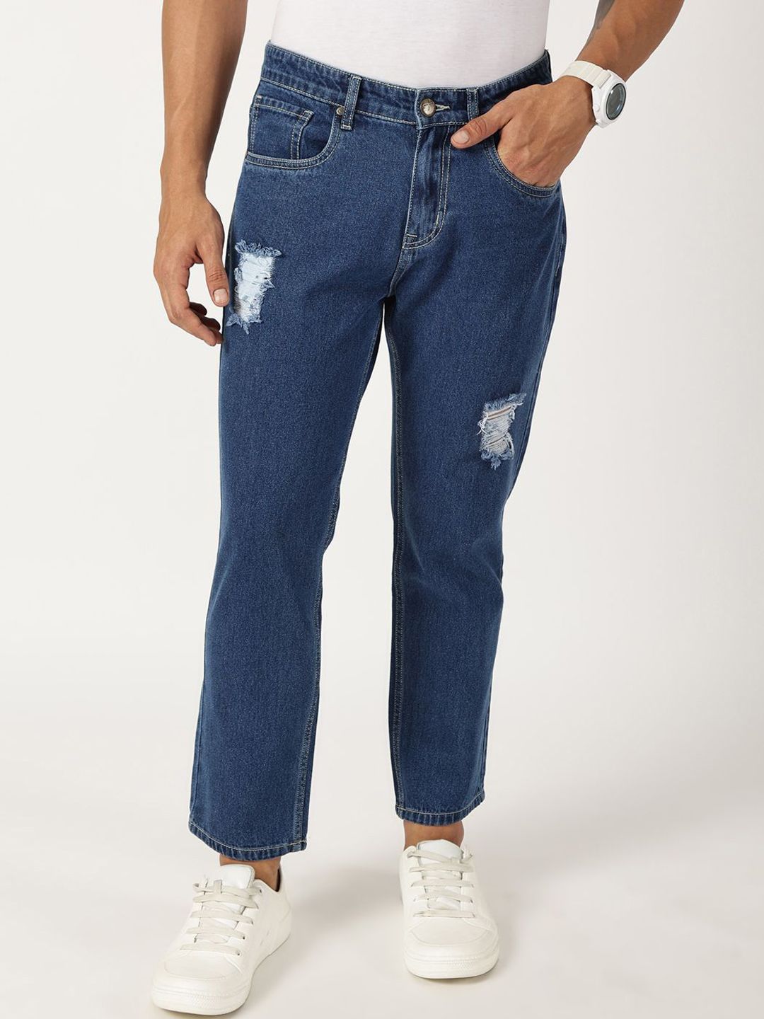 Thomas Scott Men Smart Relaxed Fit Mid-Rise Cotton Mildly Distressed Jeans
