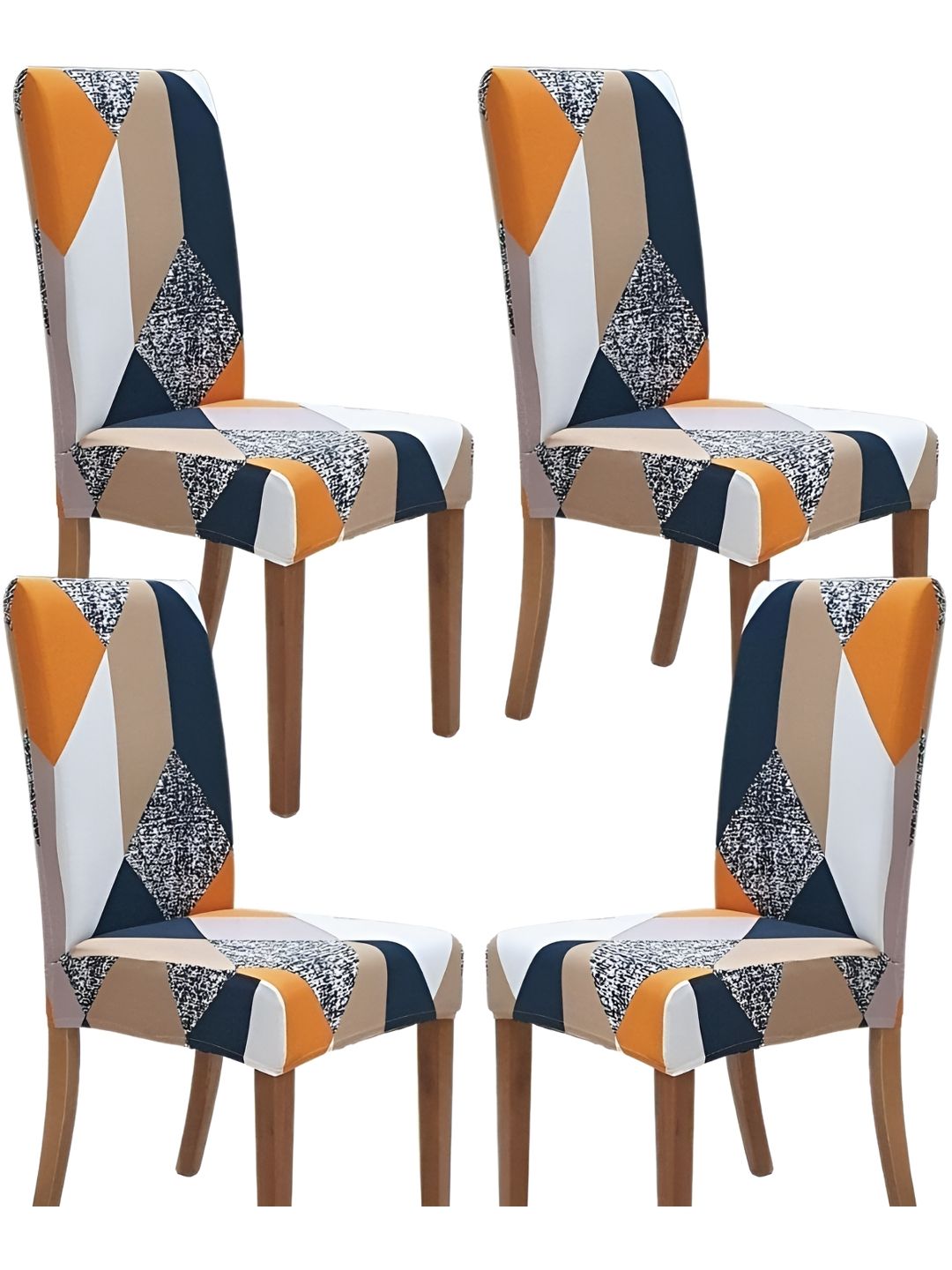 KriShyam Orange-Colored & Grey 4 Pieces Geometric Printed Chair Covers