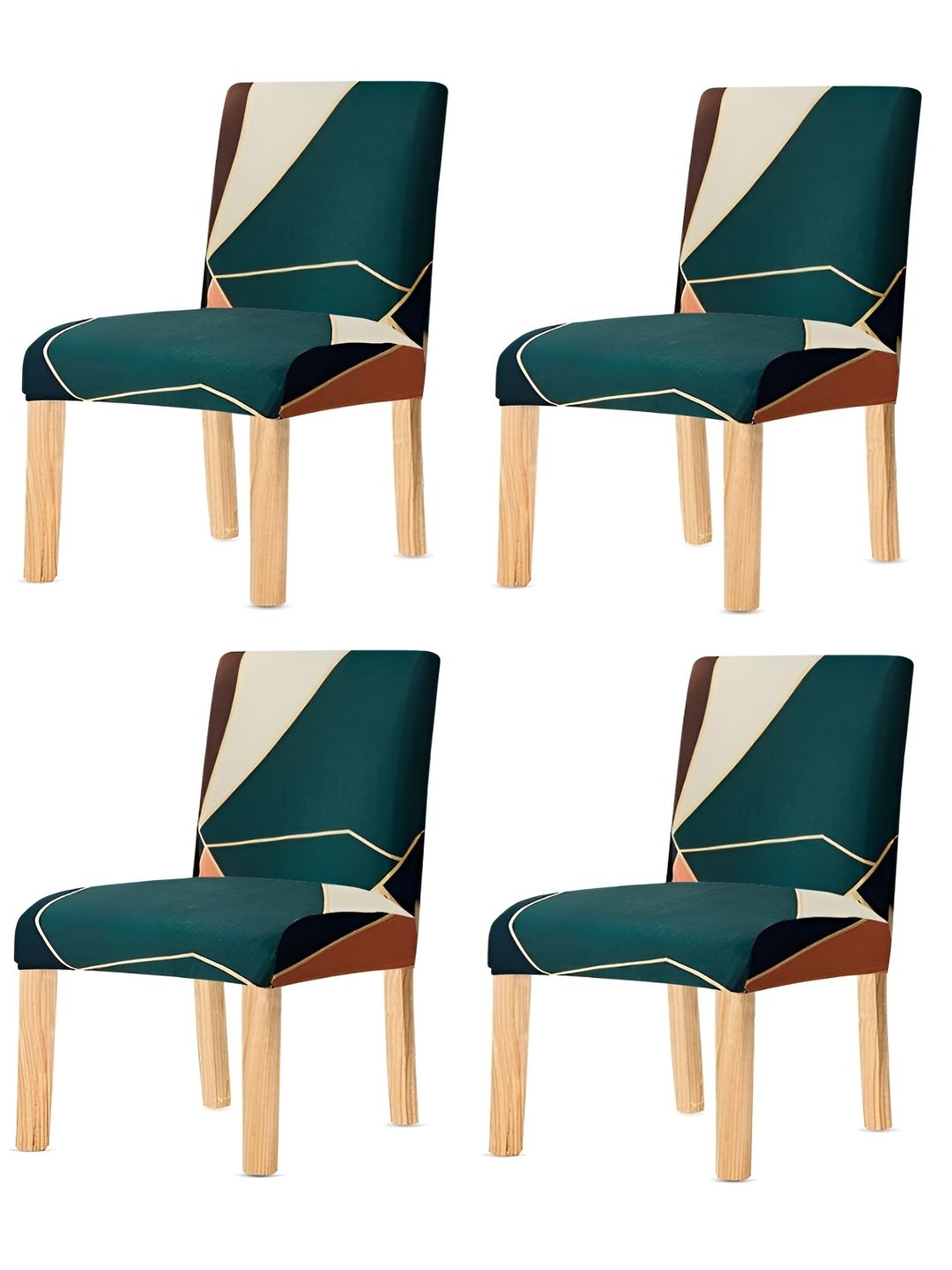 KriShyam Green & Peach-Colored 4 Pieces Printed Chair Covers