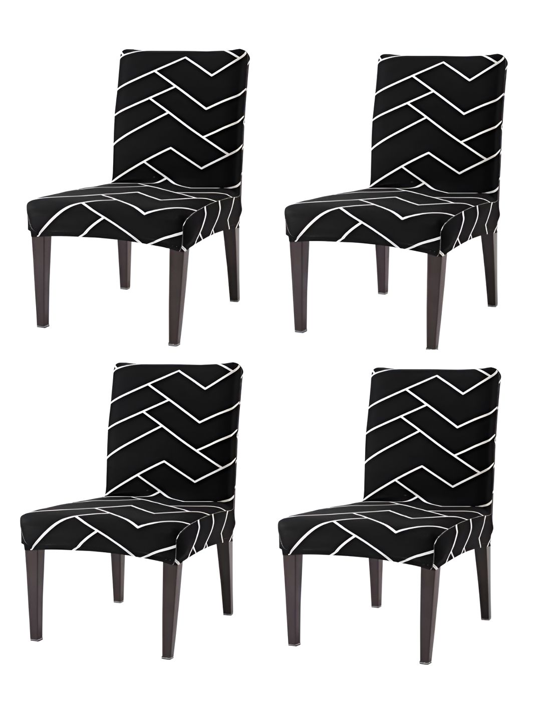 KriShyam Black & White 4 Pieces Printed Chair Covers