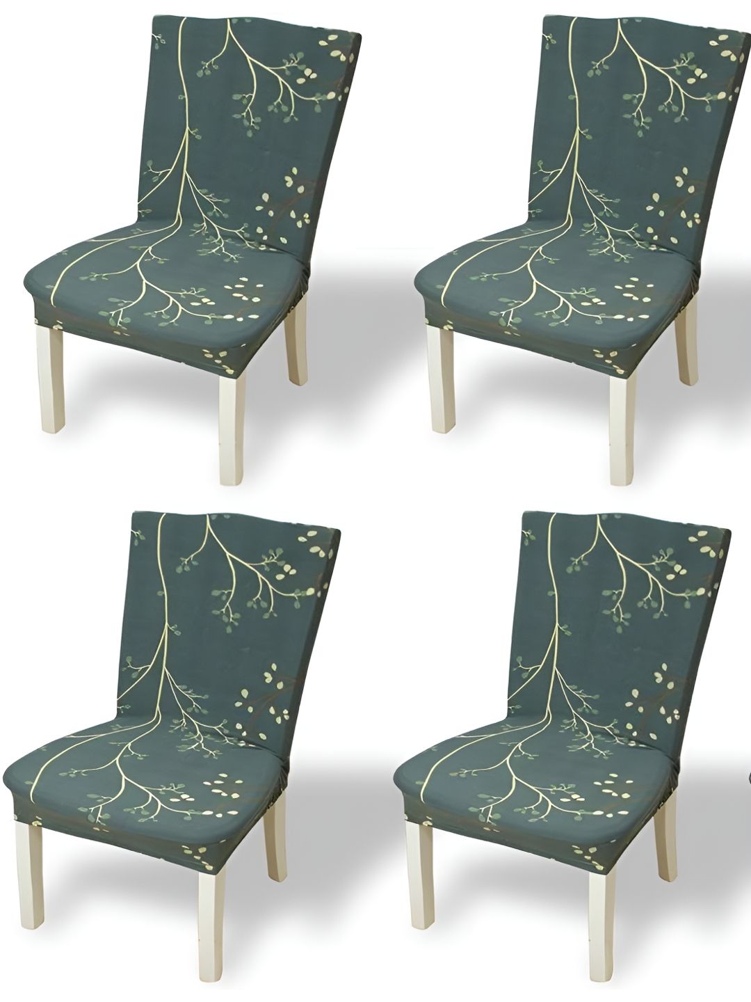KriShyam Green & Yellow 4 Pieces Printed Chair Covers