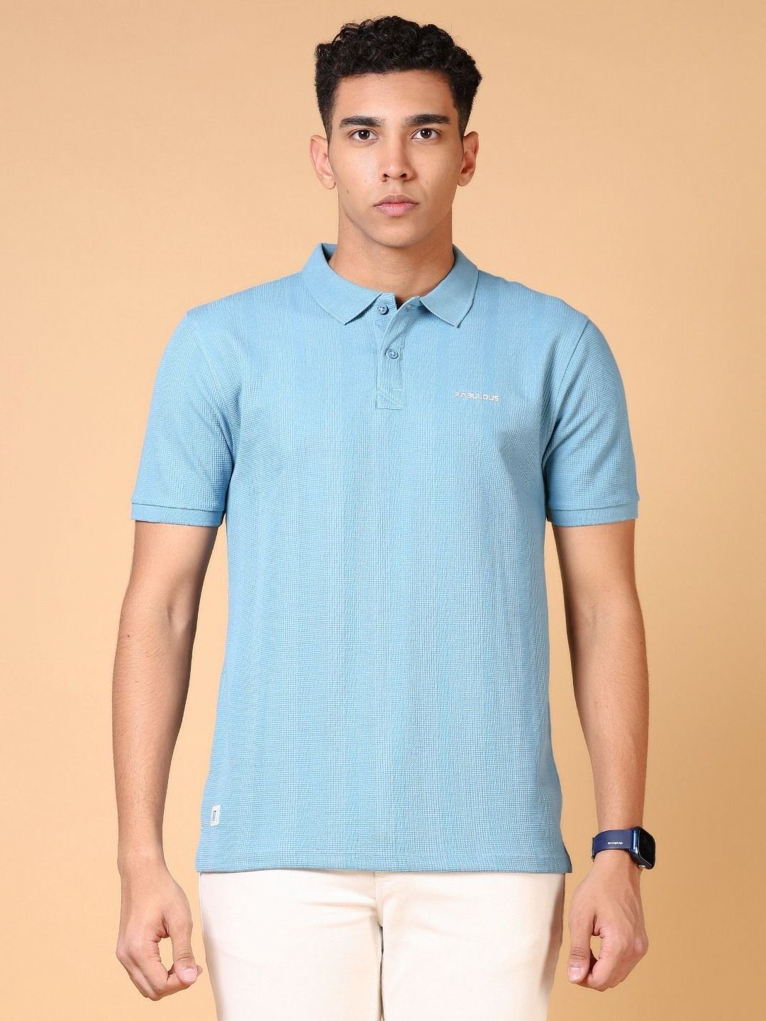 V-Mart Men Self Design Polo Collar Cotton T-shirt