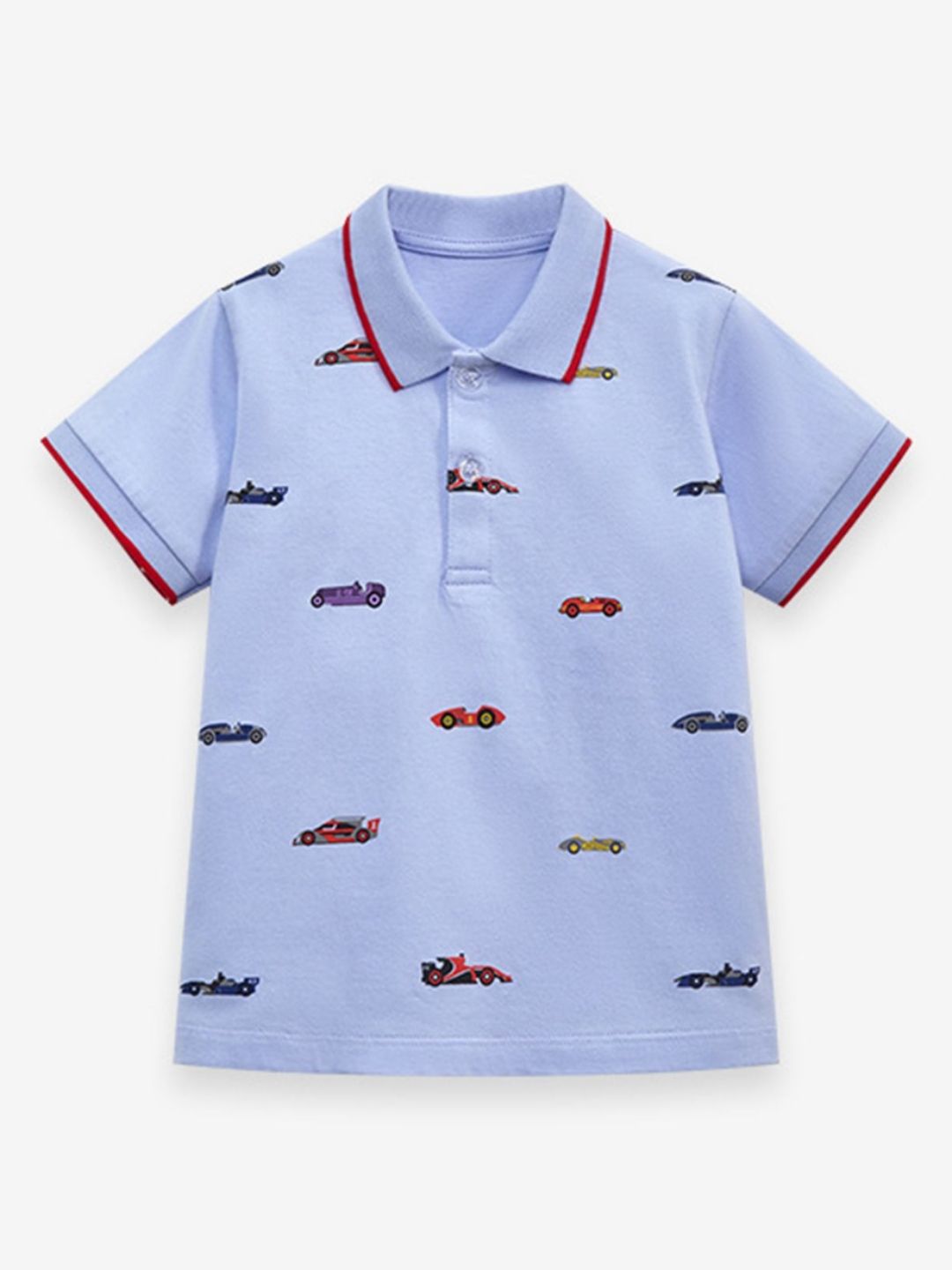 LULU & SKY Boys Conversational Printed Polo Collar Cotton T-shirt