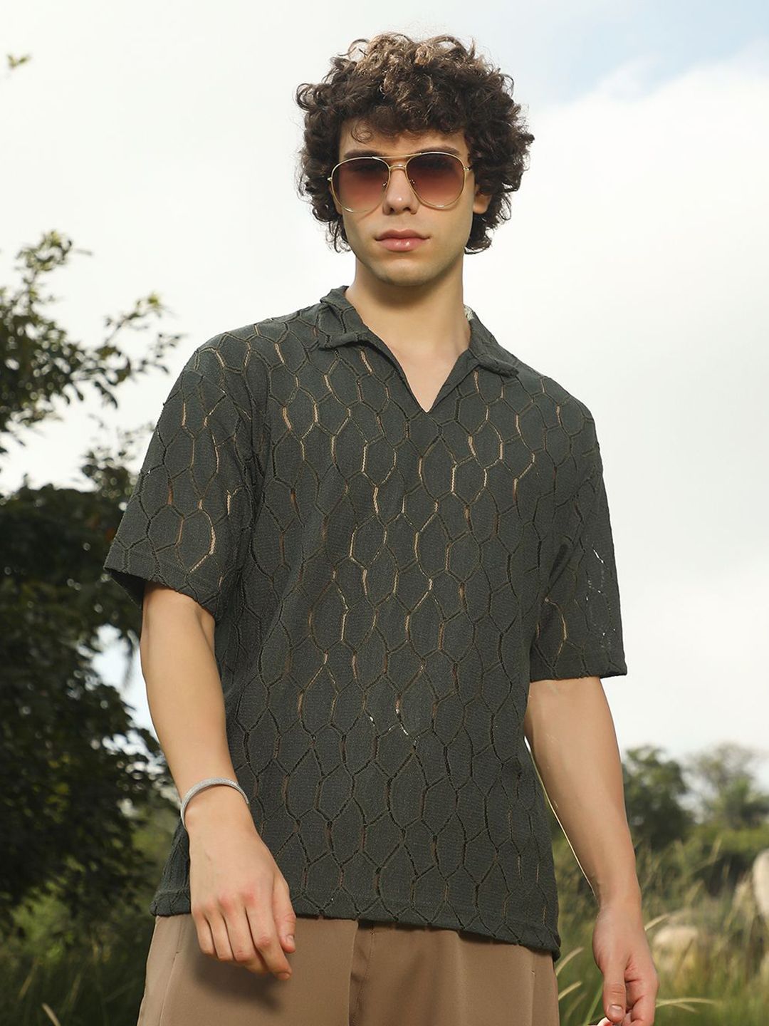 CAHOOT Men Self Design Polo Collar Cotton T-shirt