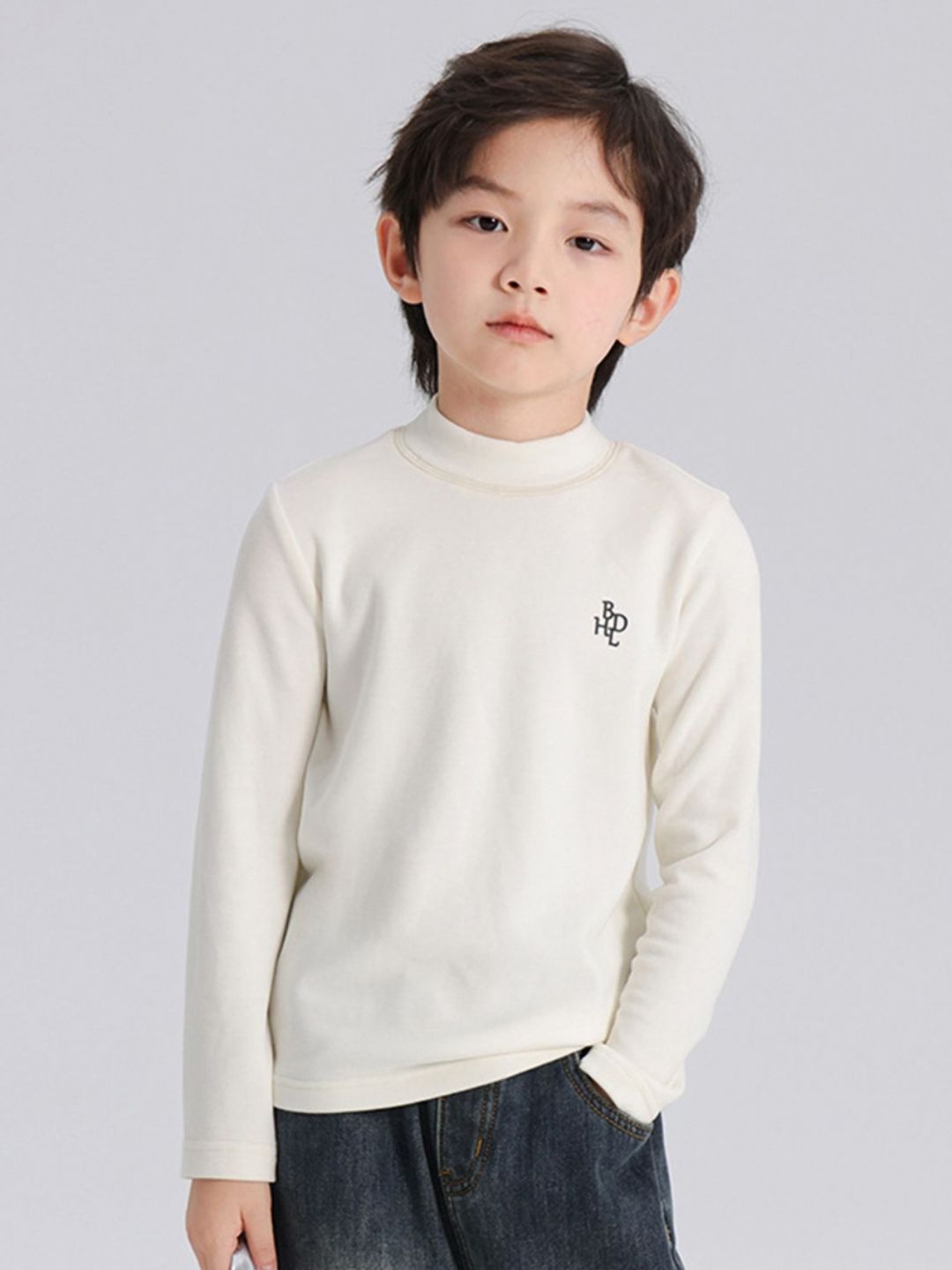 LULU & SKY Boys Solid High Neck Cotton T-shirt
