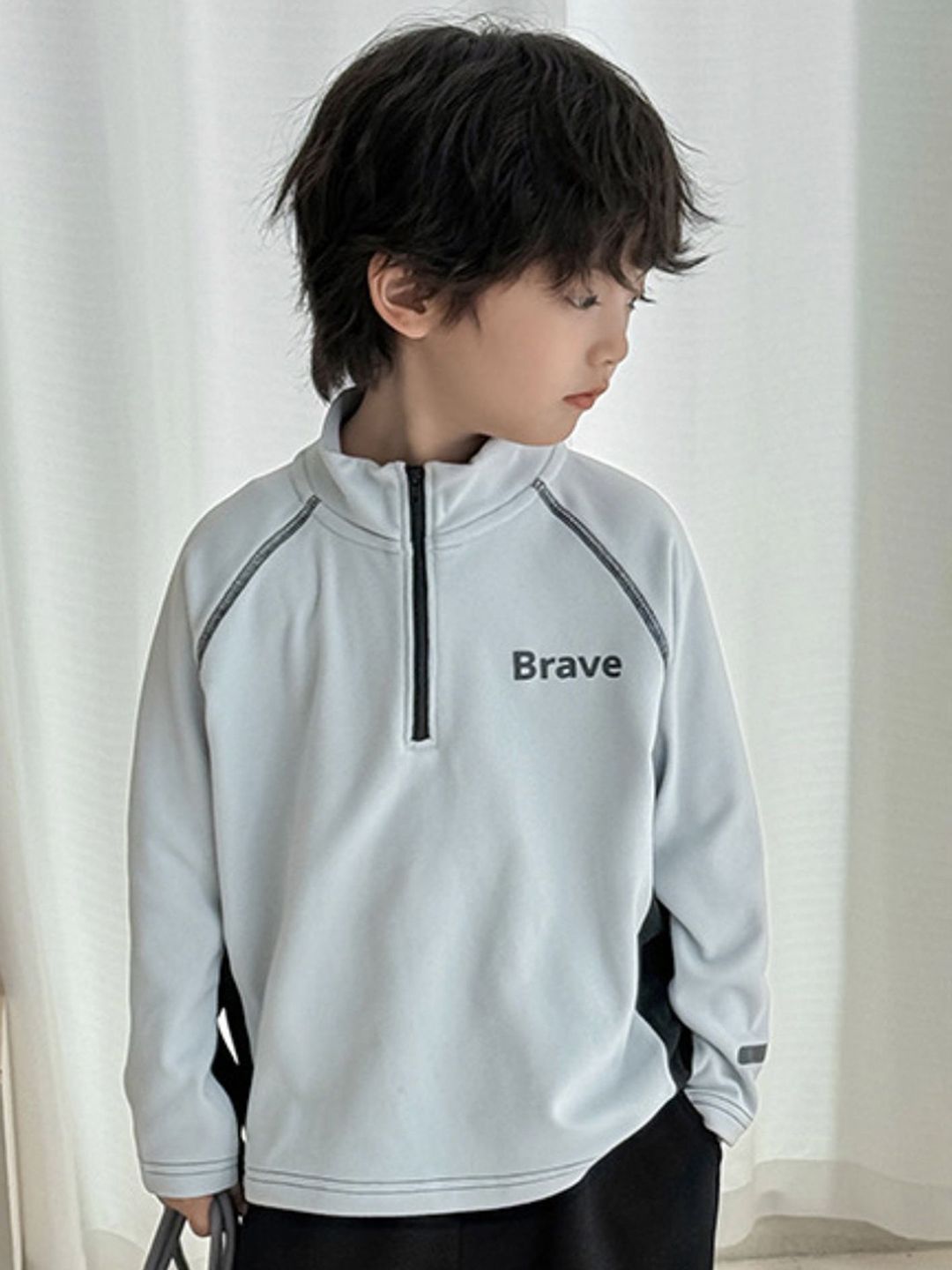 LULU & SKY Boys Typography Printed High Neck Relaxed Fit T-shirt