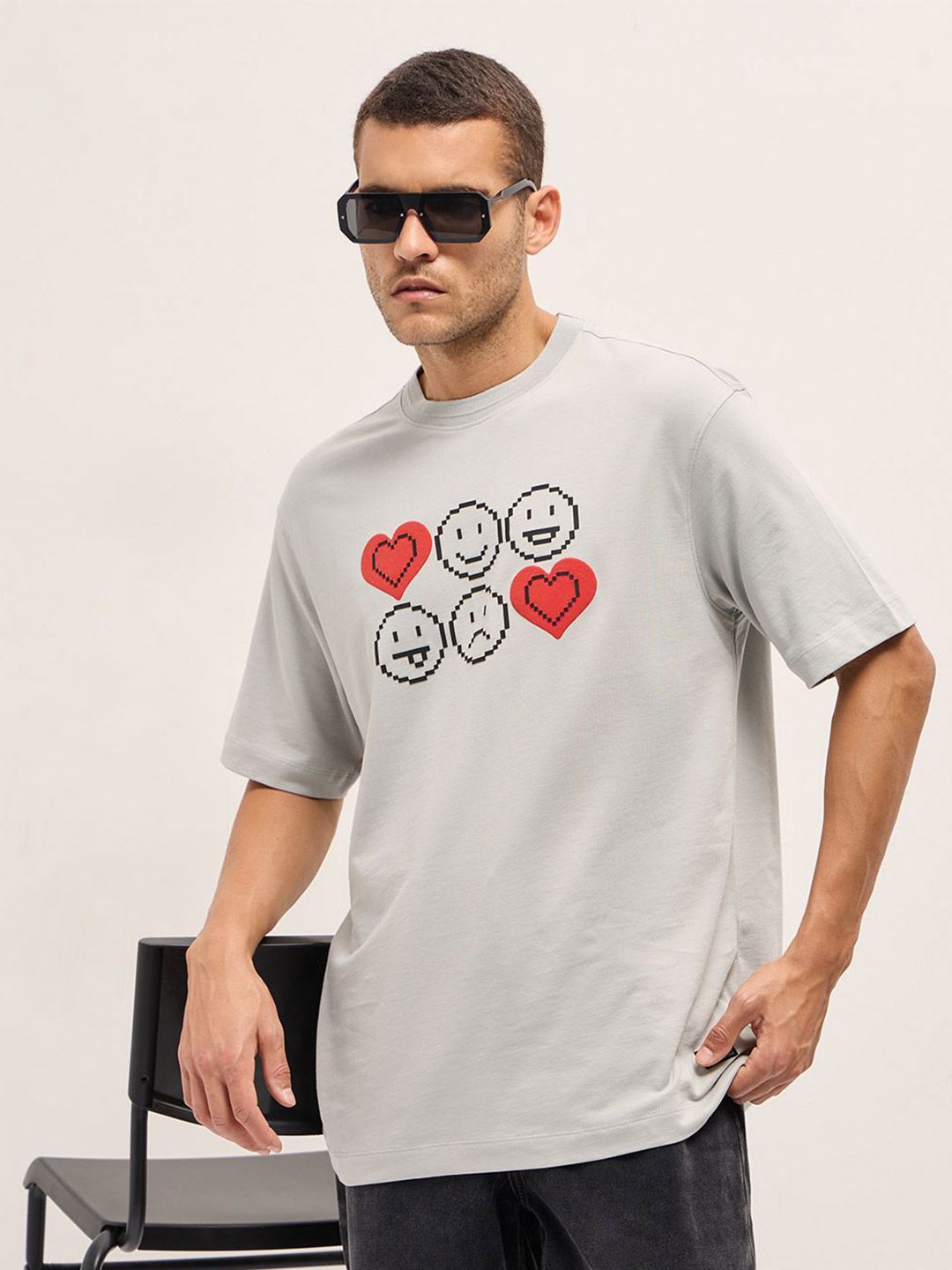 THE BEAR HOUSE Men Graphic Printed Round Neck Cotton Oversized T-shirt