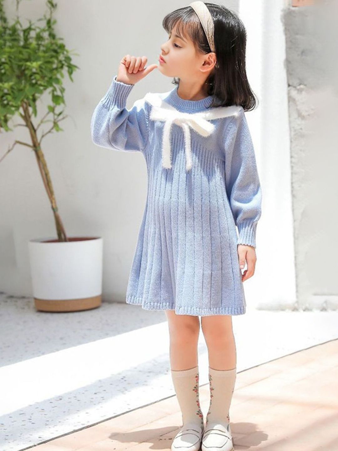 FOREVER FRIDAY Girls Round Neck Bow Detail Jumper Dress