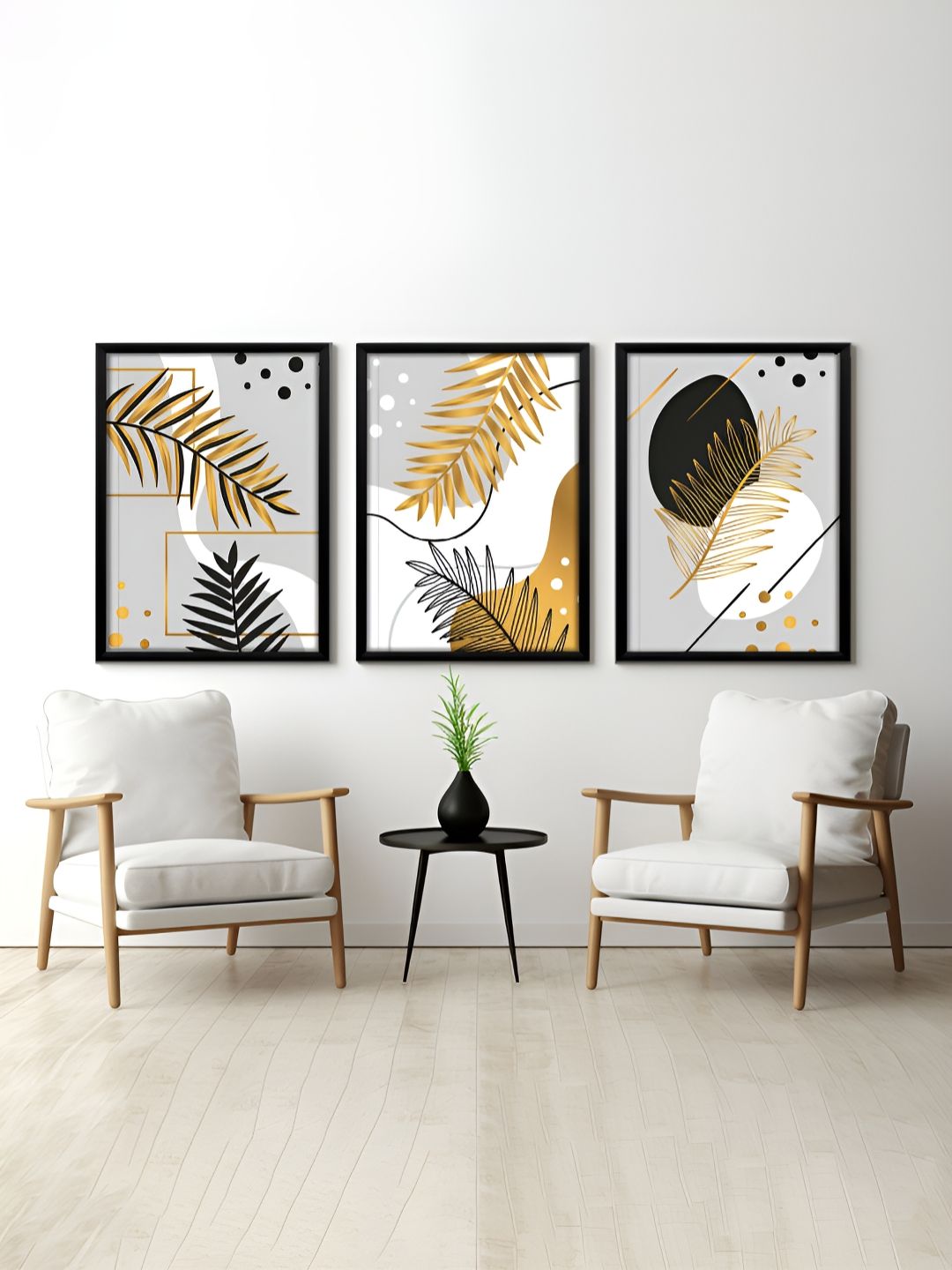 RANDOM RANDOM White & Black 3 Pieces Floral Printed Painting Wall Art