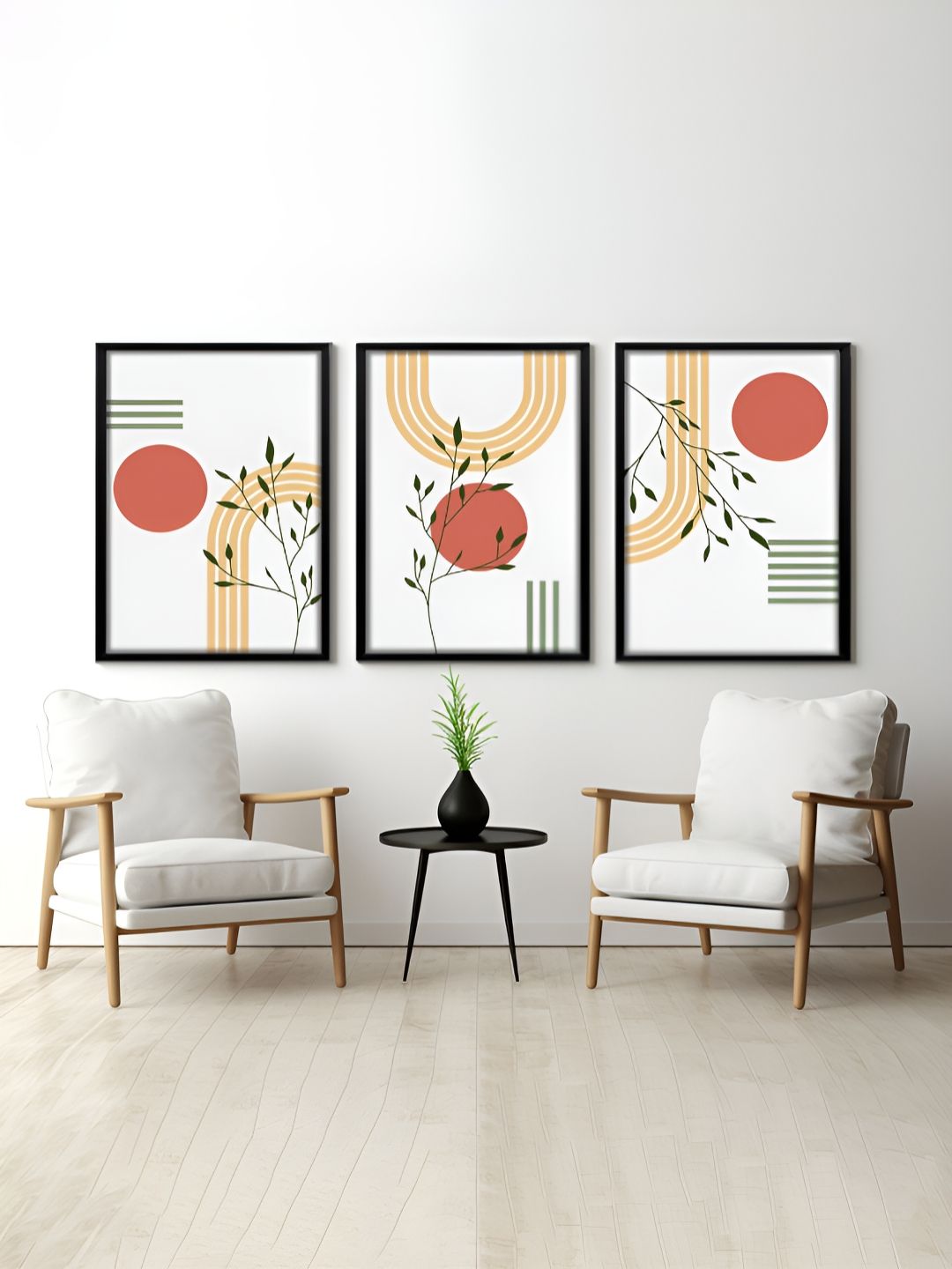 RANDOM RANDOM White & Beige 3 Pieces Floral Printed Painting Wall Art