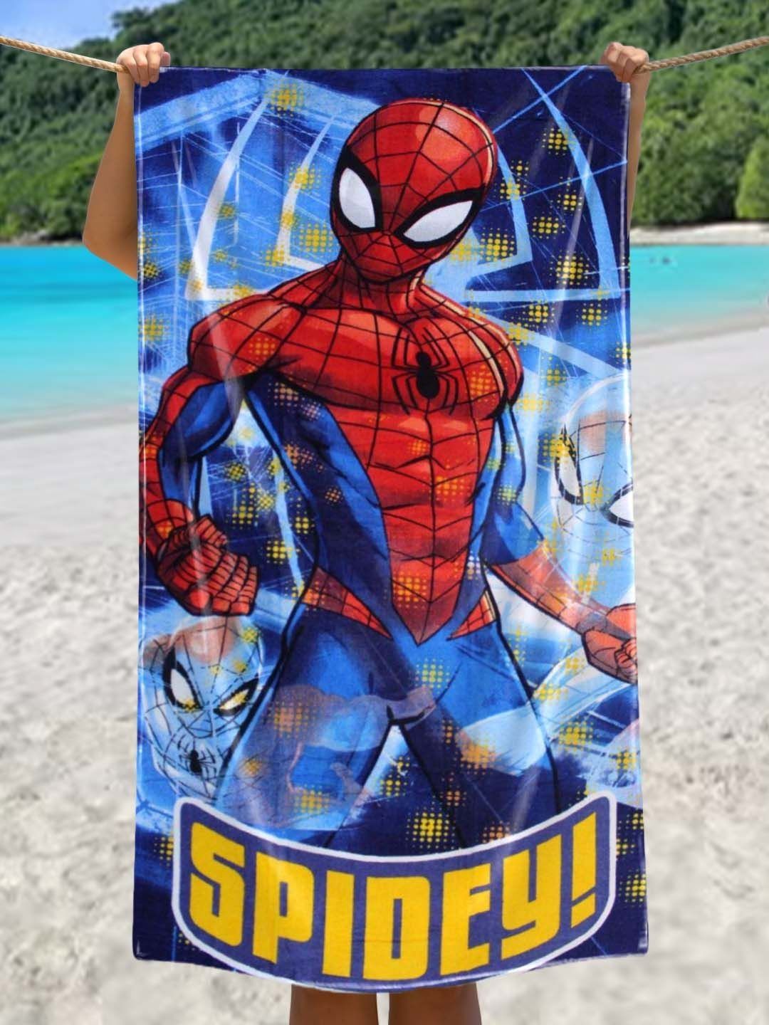 Marvel Blue Cartoon Characters Cotton 350GSM Super Soft Kids Regular Bath Towel-24x47In