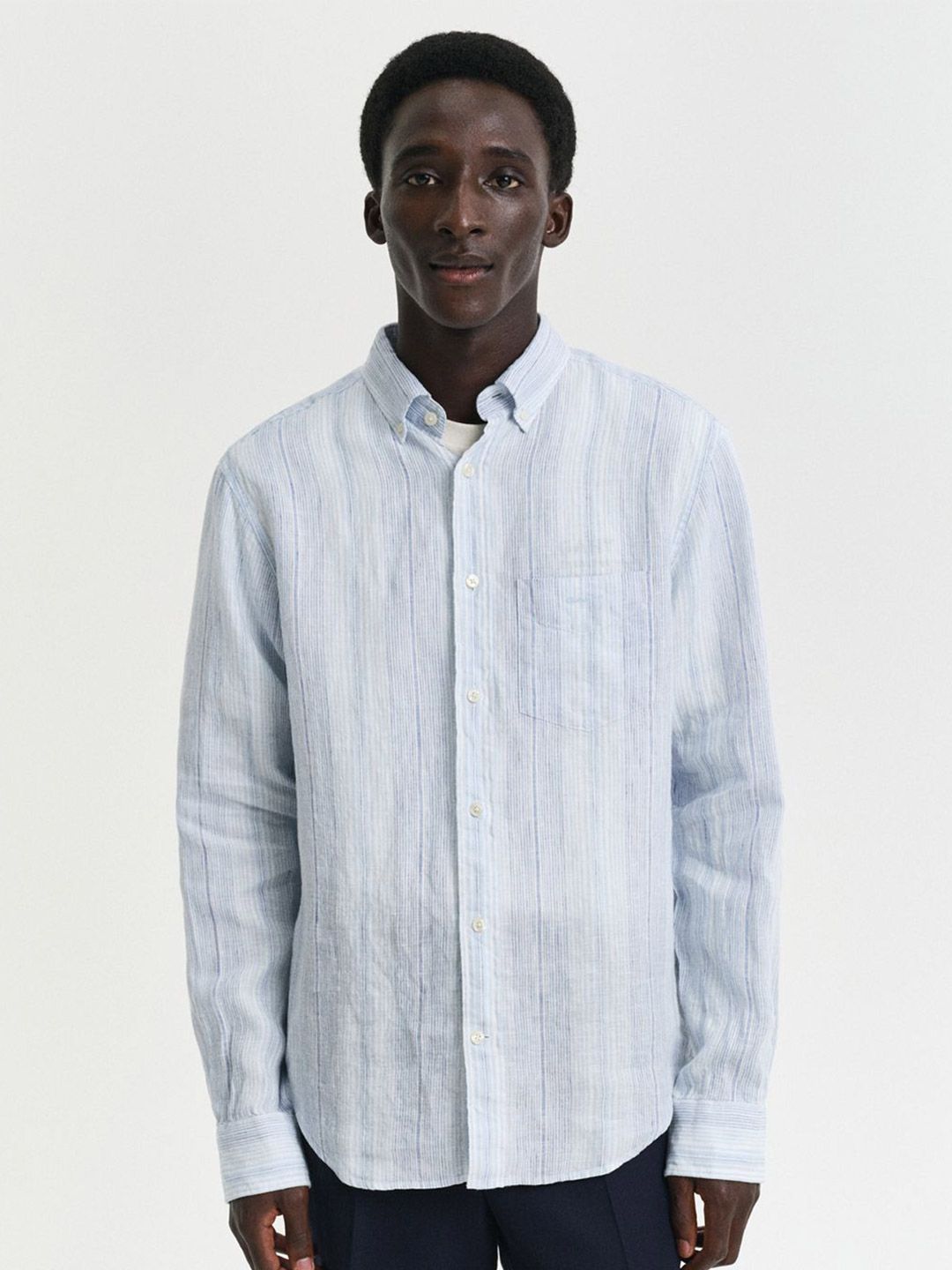 GANT Men Button-Down Vertical Striped Linen Casual Shirt deal from myntra