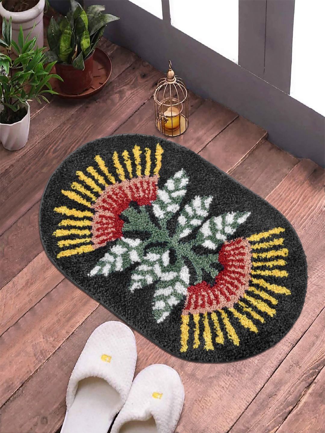FABINALIV Grey Patterned Anti-Skid Doormat