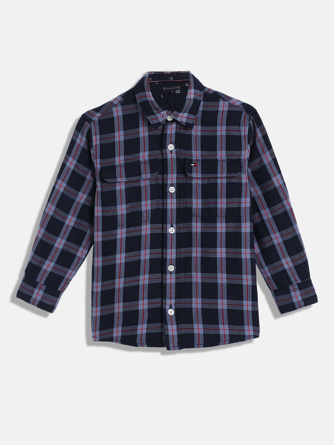 Tommy Hilfiger Boys Spread Collar Tartan Checked Cotton Casual Shirt