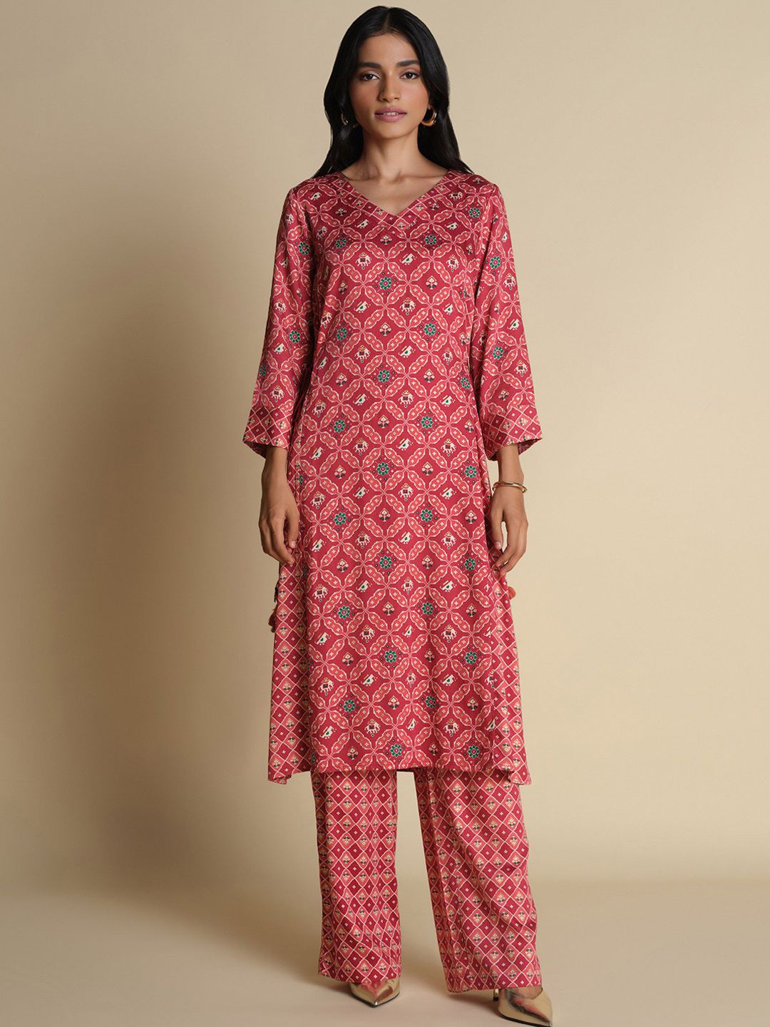 Global Desi Global Desi Women Printed Regular Kurta with Palazzos