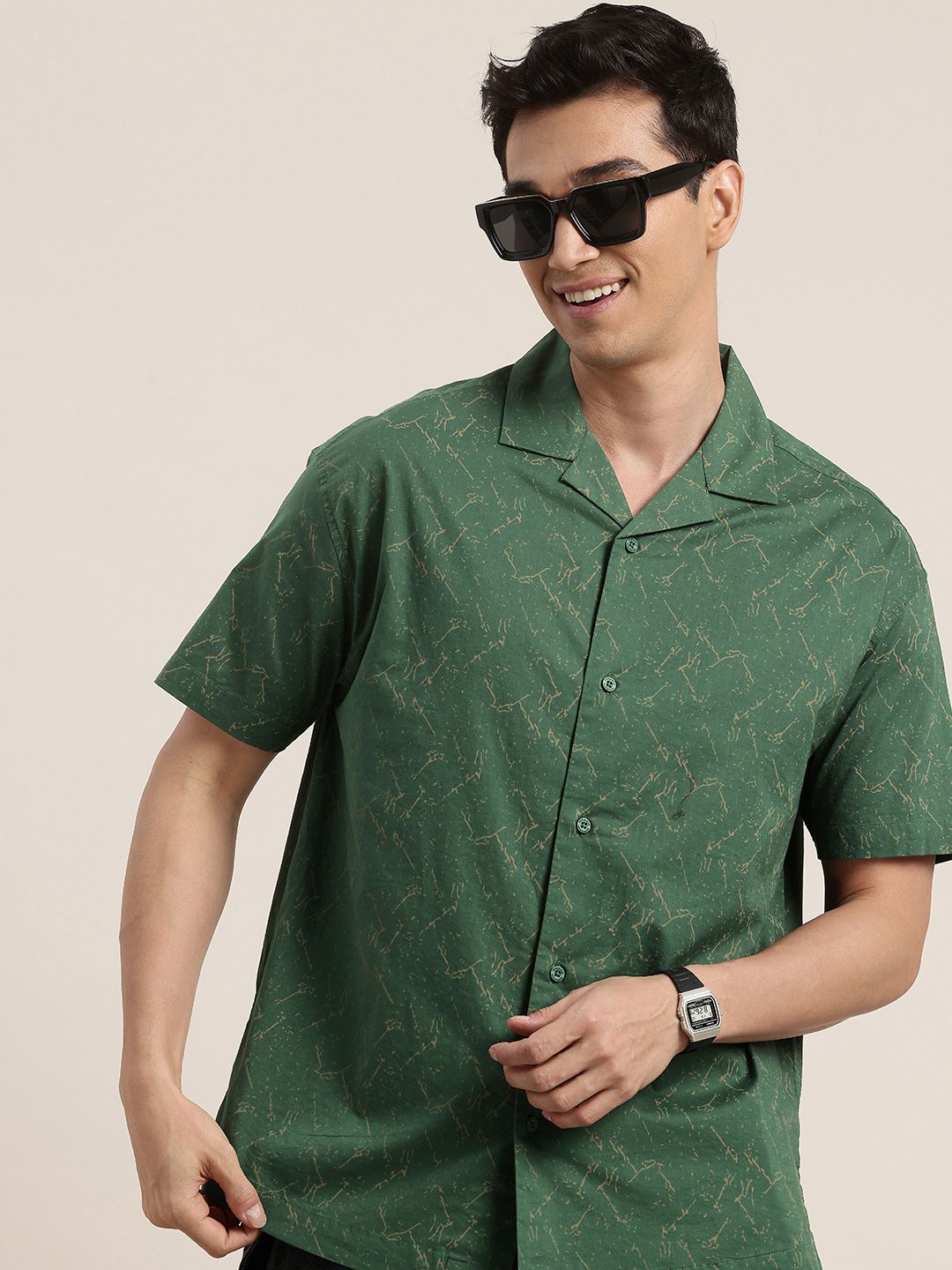 HERE&NOW Pure Cotton Abstract Printed Relaxed Fit Casual Shirt