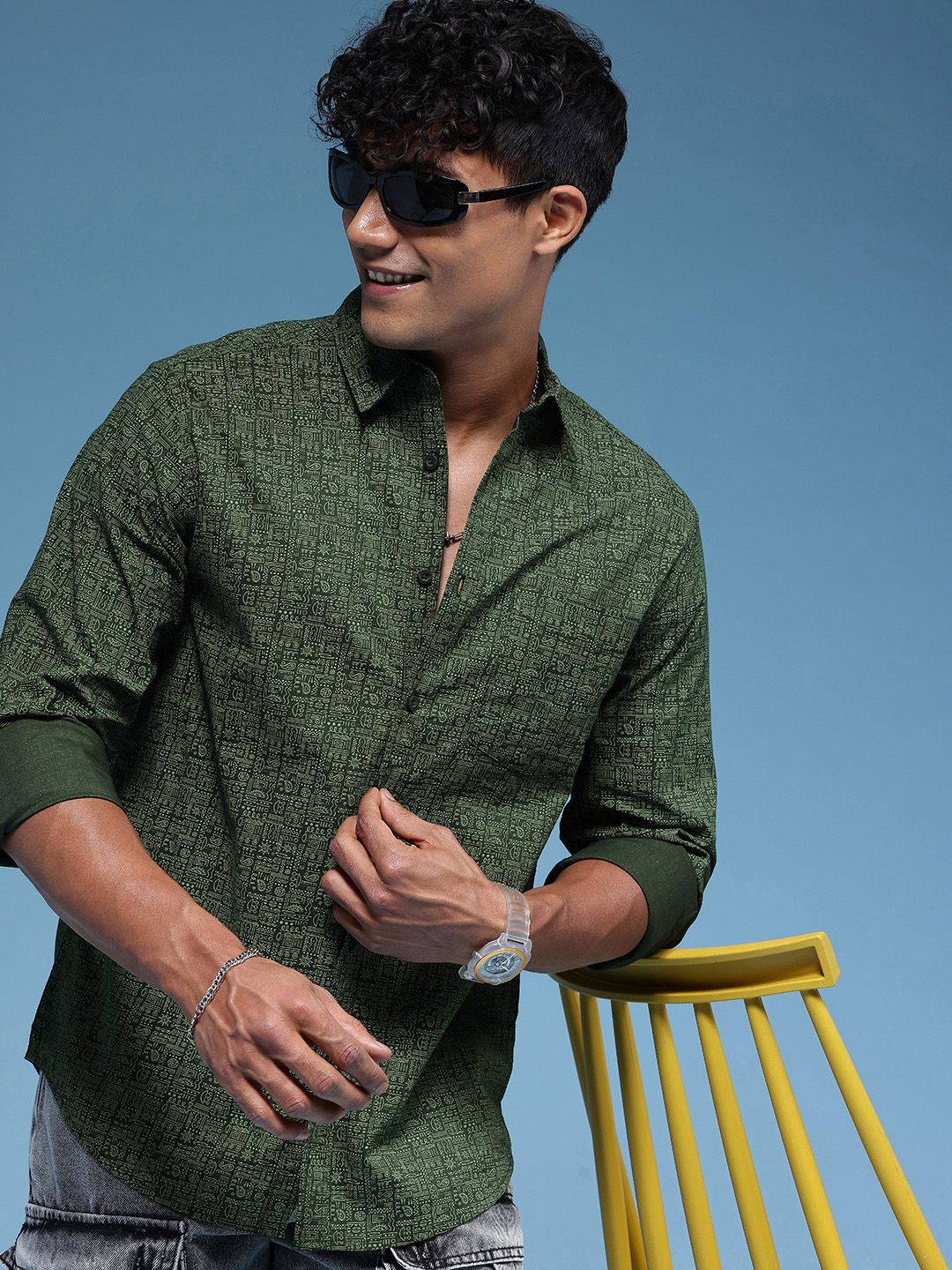 HERE&NOW Pure Cotton Geometric Printed Shirt