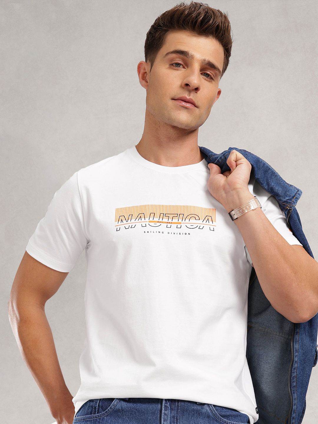 Nautica Brand Logo Printed Pure Cotton T-shirt