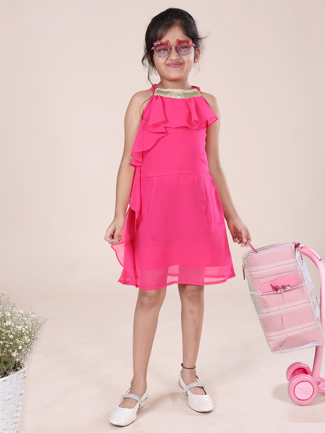 KiddoPanti  Girls Ruffled Georgette A-Line Dress