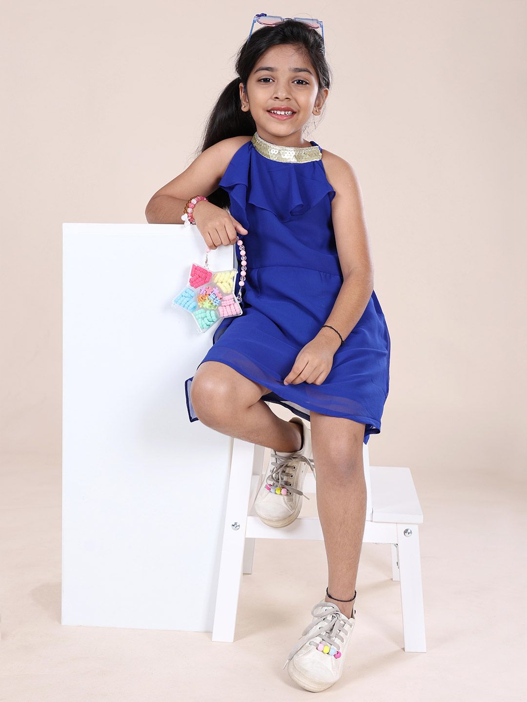 KiddoPanti Girls Halter Neck Ruffle Sheath Dress