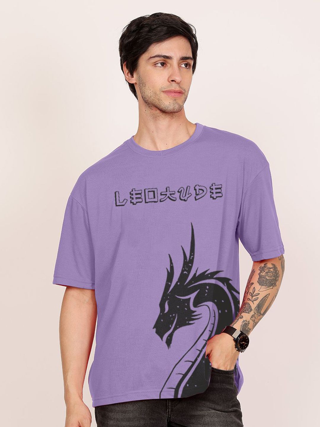 Leotude Men Graphic Printed Round Neck Cotton Oversized T-shirt