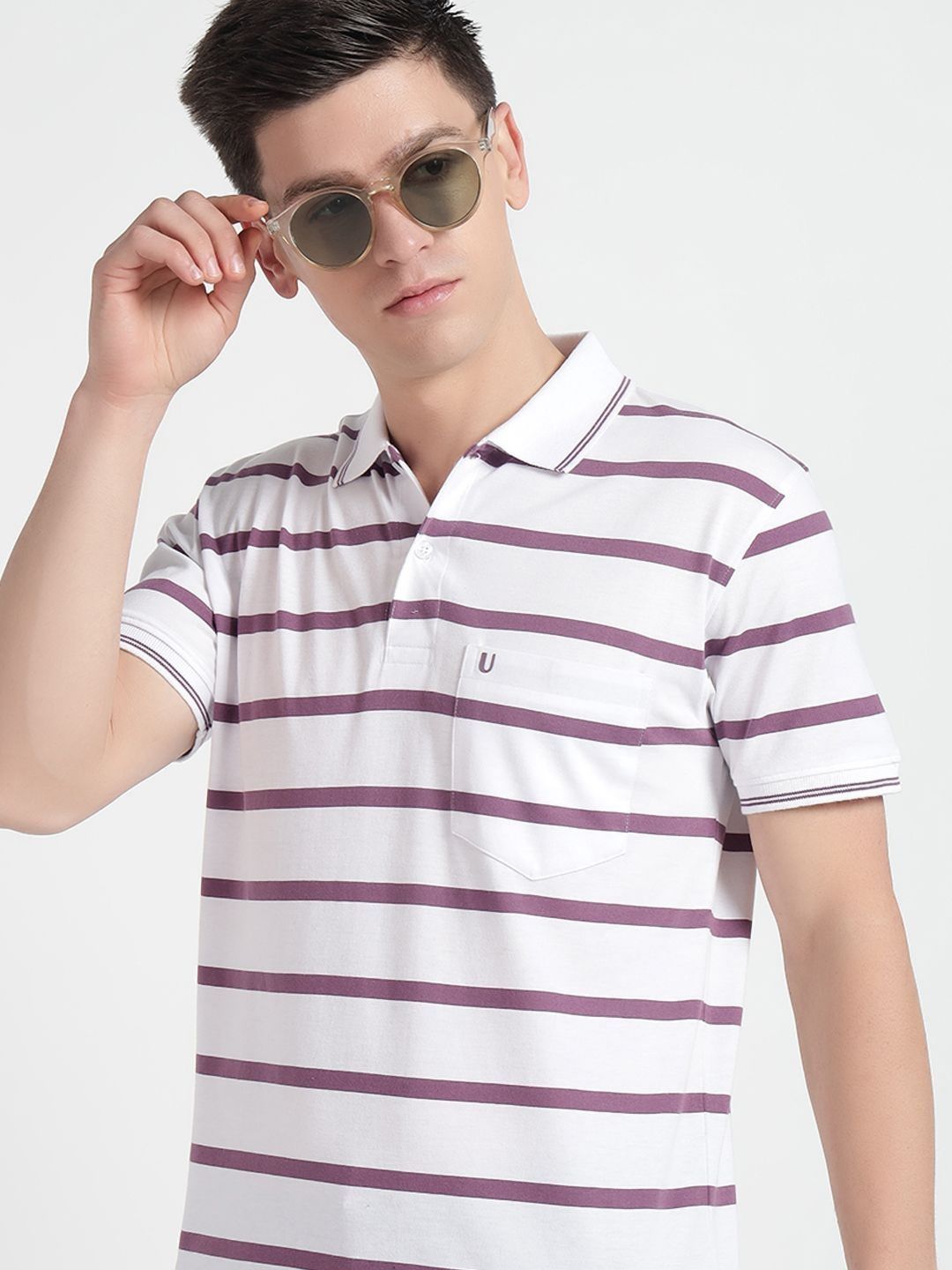 UNIBERRY Men Striped Polo Collar Cotton T-shirt