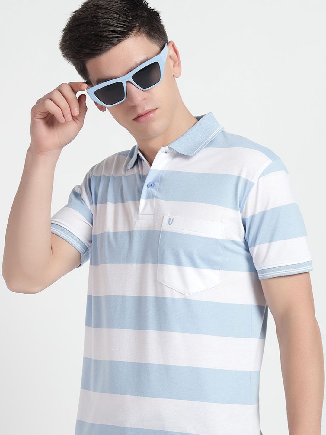UNIBERRY Men Striped Polo Collar Cotton T-shirt