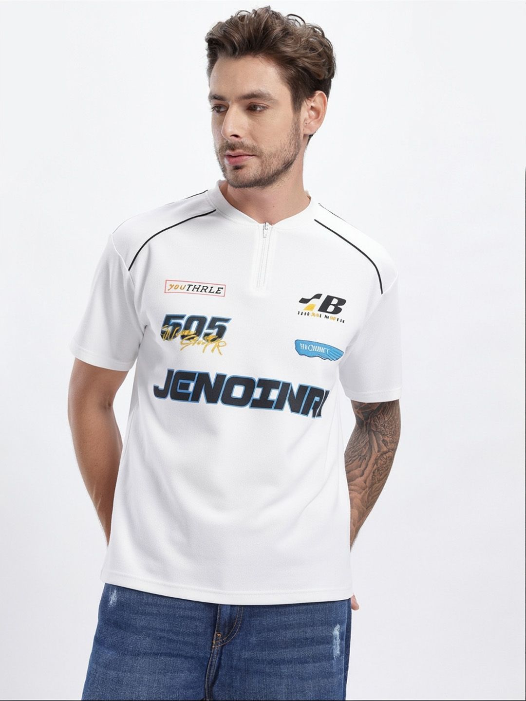StyleCast x Revolte Men Typography Mandarin Collar T-shirt