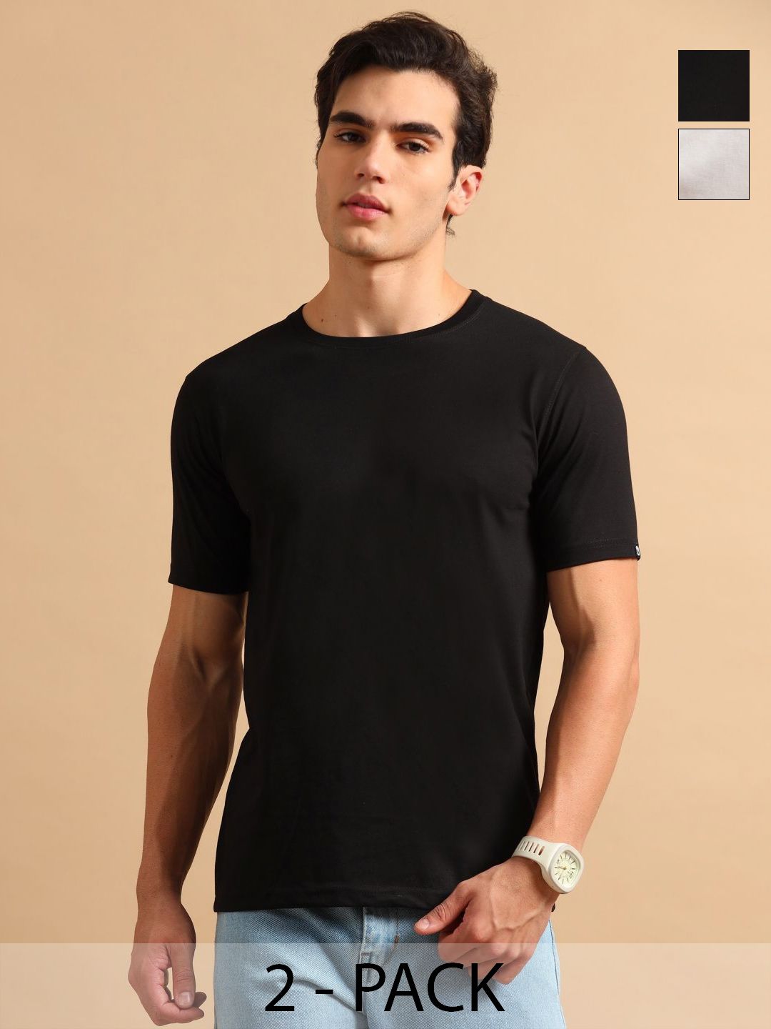 Bushirt Men Pack Of 2 Solid Round Neck Cotton T-shirts