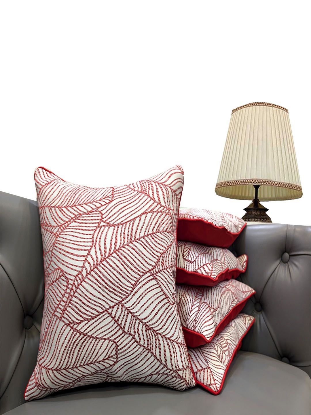 Good Vibes Maroon & White 5 Pieces Geometric Printed Velvet Square Cushion Covers