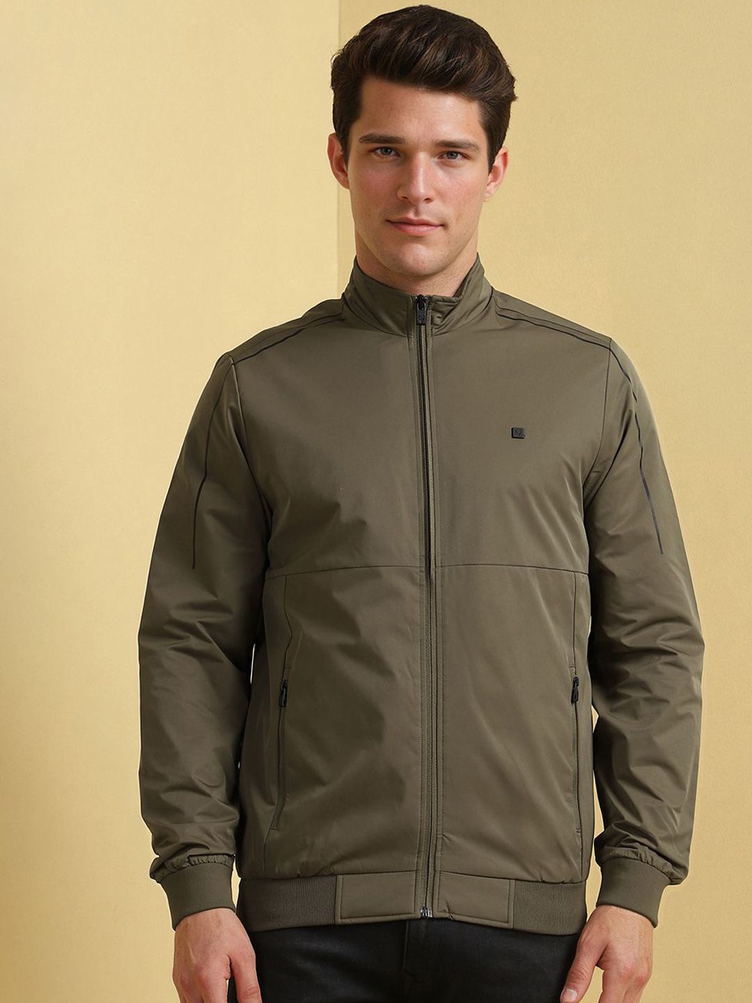 Allen Solly Men Mock Collar Solid Casual Bomber Jacket