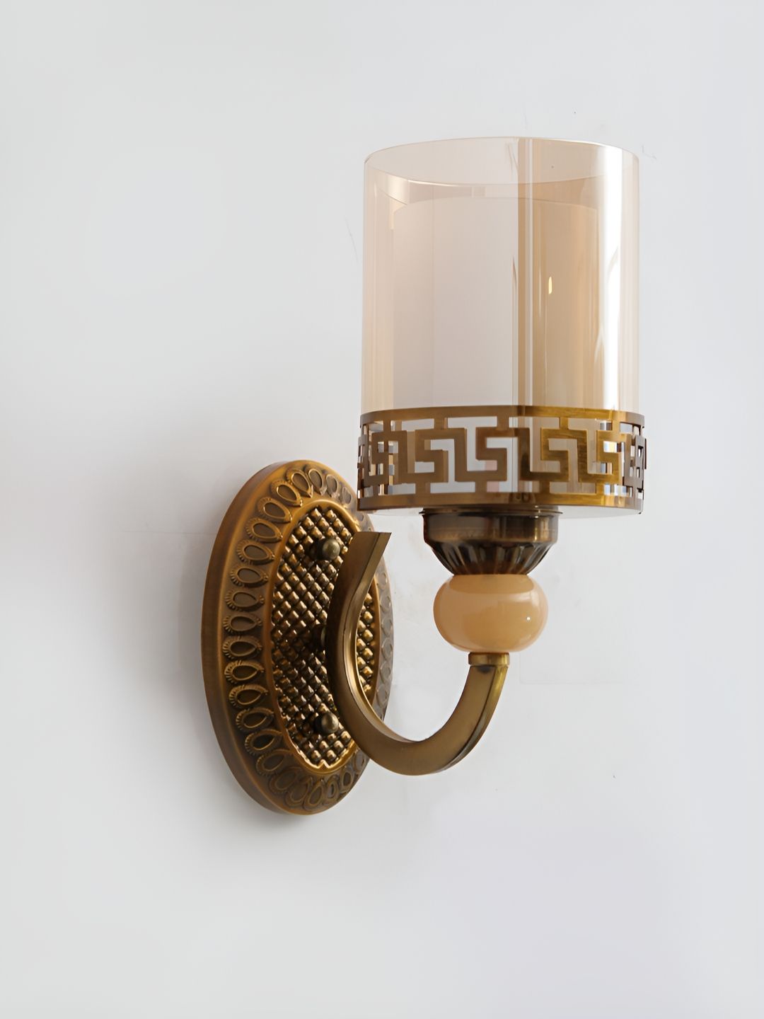 SHREE KALA HOME DECOR Brown & Transparent Metal Traditional Cylinder Shaped Wall Lamp